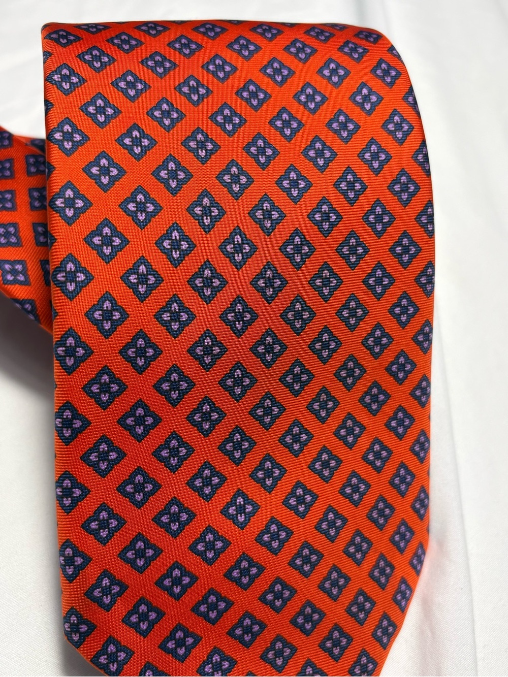 70s Burberrys orange flower geometric all silk tie made in england